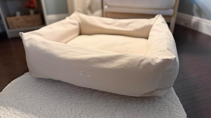 Rectangular Natural Cotton Canvas Dog Bed with Raw Cotton Insert – Eco Friendly Pet Bed with Removable Washable Cover, Breathable Cushion for Dogs & Cats (Natural, Medium 30" × 20" × 7")