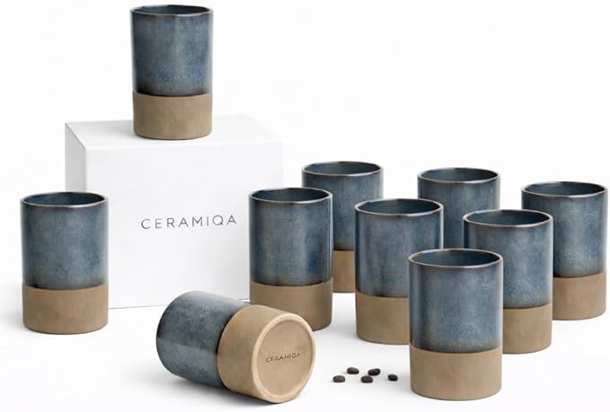 Handmade Ceramic Coffee Mug 12 oz – Handleless Stoneware Cup for Coffee, Tea & Latte – Modern Minimalist Design, Microwave & Dishwasher Safe – Gift Mug for Home & Office (Set of-10)