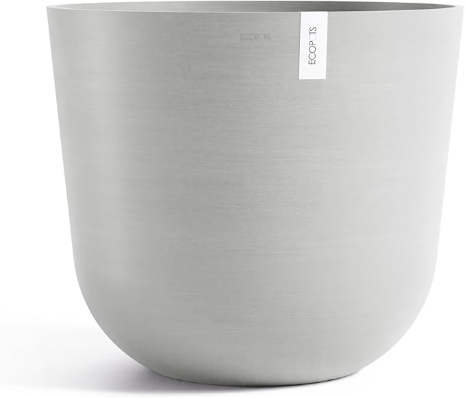 Ecopots Oslo Durable Modern Round Indoor/Outdoor Recycled-Based Composite Flower Pot Planter, White Grey, 25.5"