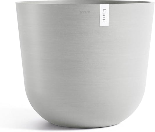 Ecopots Oslo Durable Modern Round Indoor/Outdoor Recycled-Based Composite Flower Pot Planter, White Grey, 25.5"