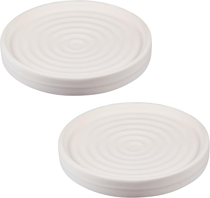 Thenshop 2 Pcs Diatomite Round Soap Dish Stones Holder, Quick Dry Circular Soap Bar Tray Diatomaceous Absorbent Water Bathroom for Hand, Sponge Organizer, Beige White