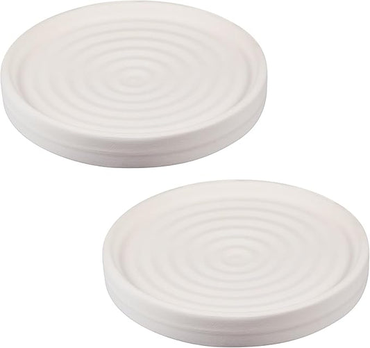 Thenshop 2 Pcs Diatomite Round Soap Dish Stones Holder, Quick Dry Circular Soap Bar Tray Diatomaceous Absorbent Water Bathroom for Hand, Sponge Organizer, Beige White