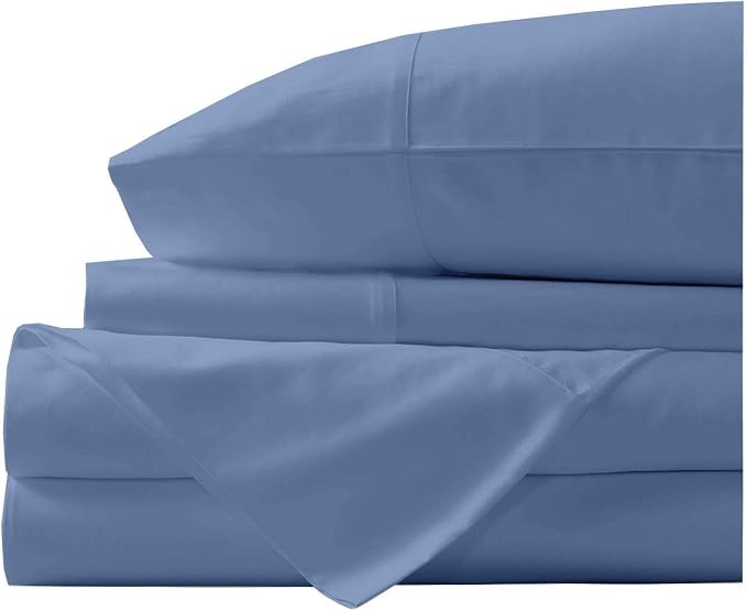 Organic Cotton Bed Sheets Set - 400TC Full Size Ultra Sky Blue - 4 Piece Bedding - 100% GOTS Certified, Soft Silky Shiny, Luxury Finish Bedsheets - Fits 18" Deep Pocket Mattress
