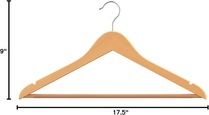 HOUSE DAY Wooden Hangers 20 Pack, Solid Wood Hanger with Non Slip Pant Bar, Heavy Duty Wooden Coat Hanger for Closet, Smooth Finish Wood Clothes Hangers for Shirts, Suits, Jackets, Dresses, Natural