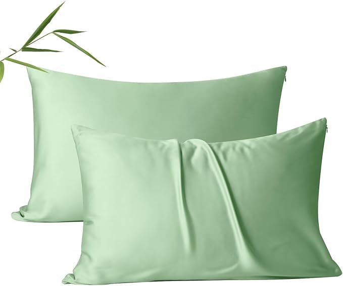 4 Pack Cooling Pillow Cases,Viscose Derived from Bamboo Pillow Protectors King Size Set of 4, 400 Thread Count Soft Silky Breathable Summer Pillow Cover with Zipper Hidden (4PCS, King,Sage Green)