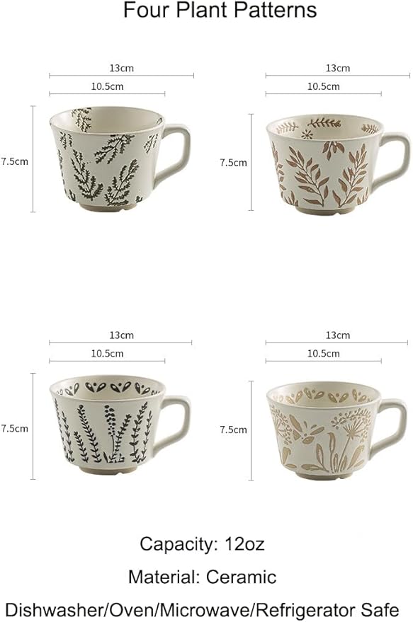 Handmade Ceramic Vintage Coffee Cup, 12oz Porcelain Mug 1 pc, Novelty Coffee Mugs Stoneware, Dishwasher & Microwave Safe, Cup for Coffee, Tea, Hot Chocolate, Housewarming Gifts for Women Men