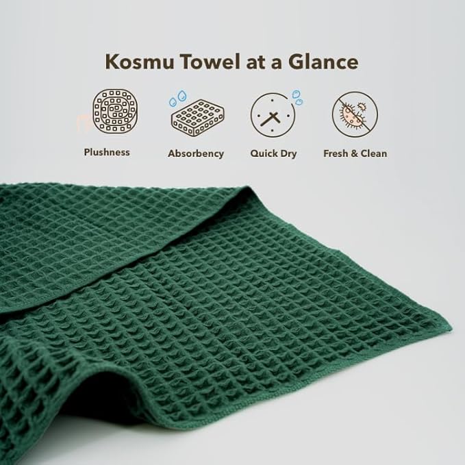 Luxury Organic Japanese Cotton Waffle Bath Towel | Thick, Absorbent, Quick Dry Bathroom Towels for Shower, Sauna, Onsen| Hotel & Spa Quality, Gift-Ready (Forest Green, Hand Towel, 32" x 16")