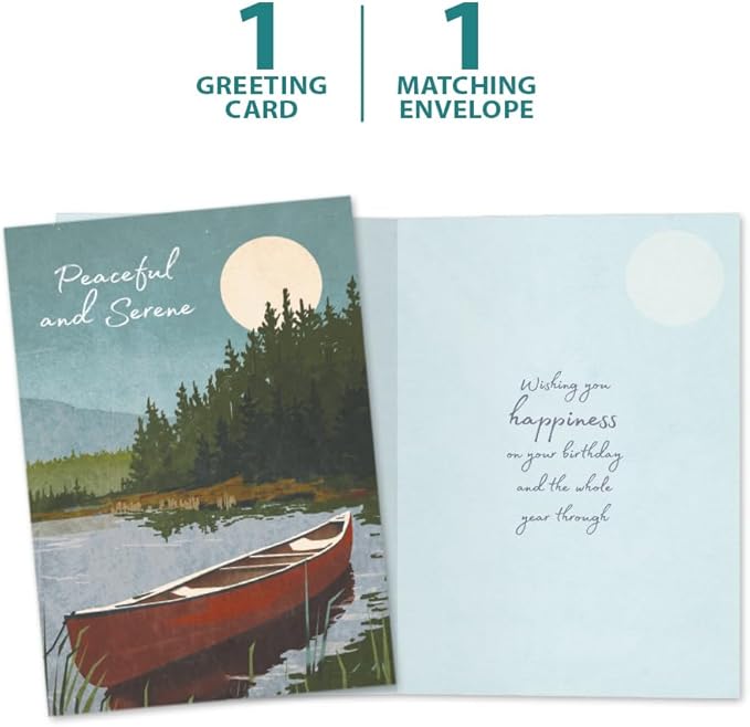 Tree-Free Greetings - Birthday Cards - Artful Designs - 1 Card + Matching Envelope - Made in USA - 100% Recycled Paper - 5"x7" - Serene Canoe (GO65472)