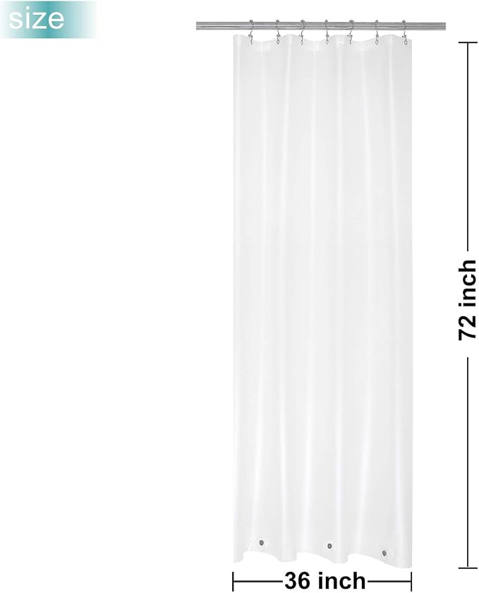 Mrs Awesome Small Stall Shower Curtain Liner 36 x 72 inch, PEVA 8G Thick & Heavy Duty, 3 Bottom Magnets, Waterproof, 36x72, Frost