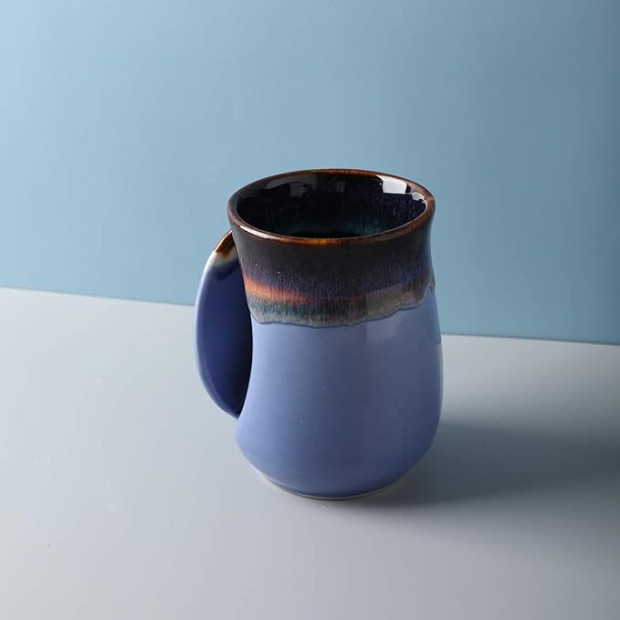 Selamica Porcelain 18oz Novelty Left-handed Handwarmer Mug, Coffee Mug, Tea Mug for family friends and couple - Haze