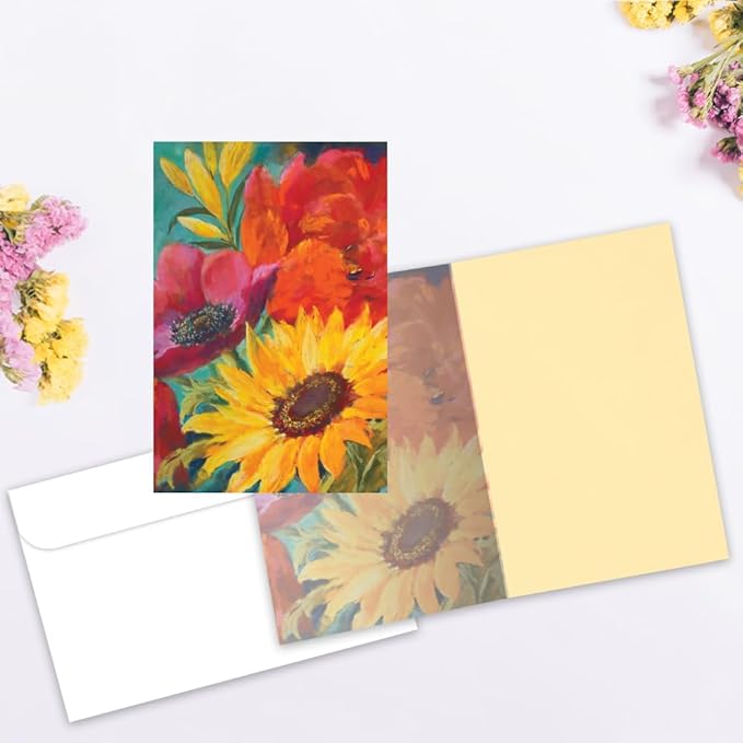 Tree-Free Greetings - All Occasion Cards - Artful Designs - 12 Greeting Cards + White Envelopes - Made in USA - 100% Recycled Paper - 4 x 6 - Vibrant Flowers on Blue (FS56714)