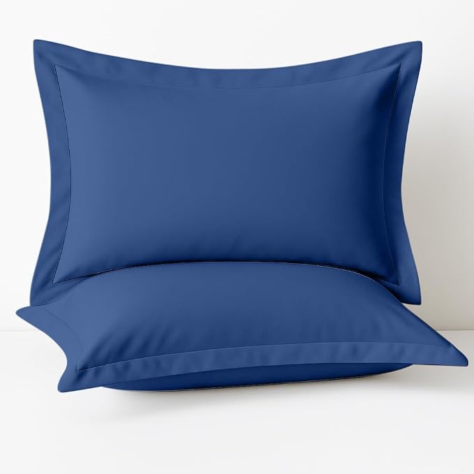 2 Pack Pillow Shams King Size 20x36 – 600 Thread Count 100% Organic Cotton Medium Blue Pillow Covers with 2 Inch Decorative Flange, Soft & Smooth Premium Hotel-Quality Pillowcases Set of 2