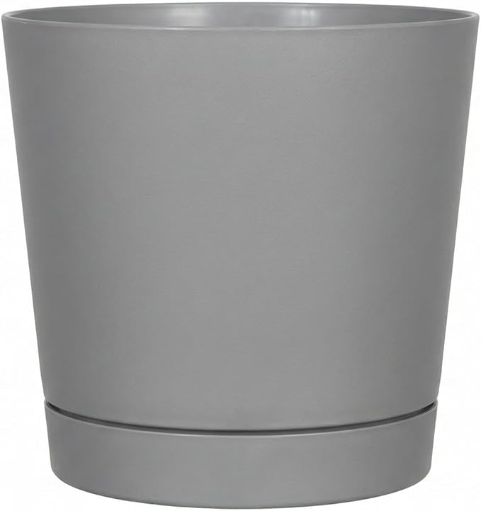 Root & Vessel Majestic Full Depth Round Cylinder Pot, Glossy Gray, 14-Inch (10140)