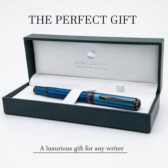 Monteverde Innova Formula M Fountain Pen, Blue - Medium Nib, Luxury Pen with Durable PVD Coating, Refillable, JoWo Stainless Steel Nib, Premium Gift Box