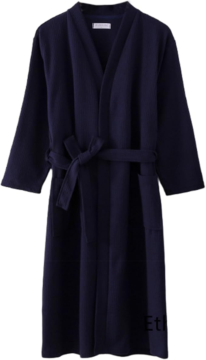 Waffle Bathrobe for Women Men, 3/4 Sleeve/Short Sleeve Kimono Robes, 100% Cotton, Lightweight, Soft Absorbent & Quick Dry
