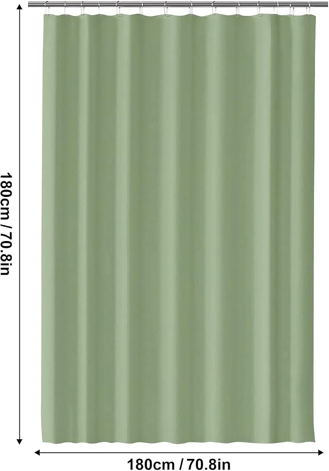 timecity Green Shower Curtain Liner PEVA Bath Curtain with 3 Magnets Thickened Water Proof Quick Drying Shower Curtain Set with 12 White Hooks Plastic Shower Liner for Bathroom Shower,71x71inch