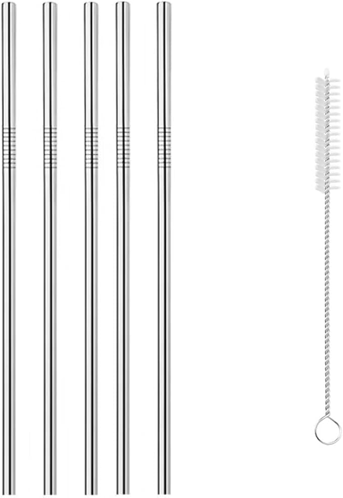 Reusable Metal Straws,10.5" Stainless Steel Straws,Easy to Use(5 PCS,Silver)
