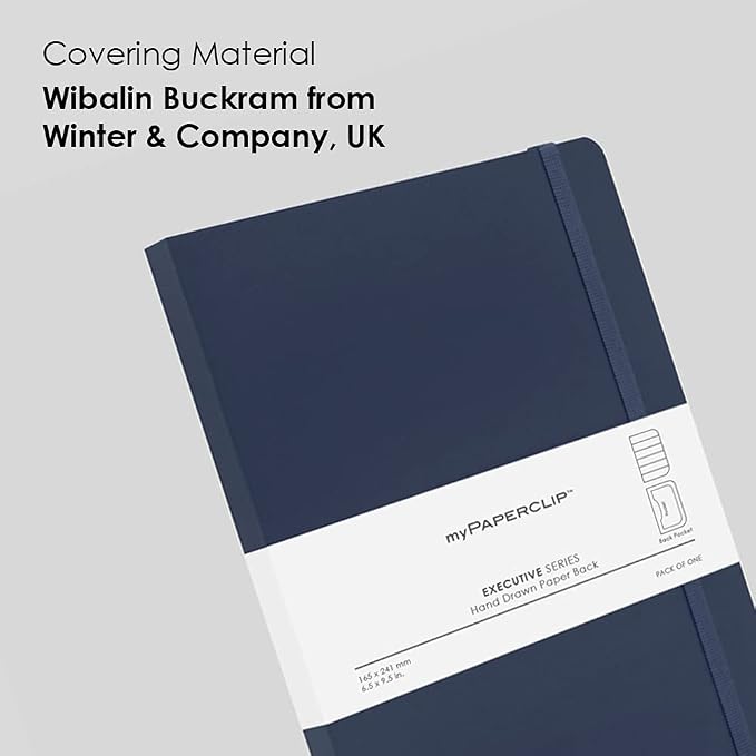 myPAPERCLIP Executive Series A5 Ruled Notebook | 192 Pages, 80 GSM, Soft Cover, A5 (5.83 x 8.27 in) | Flat Lay | Bookmark, Elastic Closure & Back Pocket | Blue