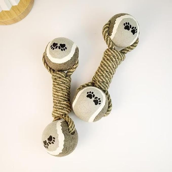 Interactive Rope Dog Chew Toy with Tennis Balls – Durable Cotton Tug & Fetch Toy for Puppies and Small to Large Dogs