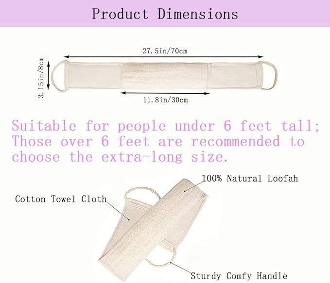 Natural Loofah Back Scrubber for Shower,Back exfoliator for Shower, luffa Exfoliating Bath Strap, loofah Back Scrubber for Women and Men