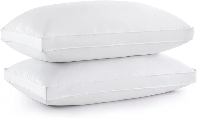 puredown Goose Down Feather Pillows with 100% Cotton Cover, Soft Gusseted Bed Hotel Collection Pillows for Sleeping, Set of 2, Queen Size