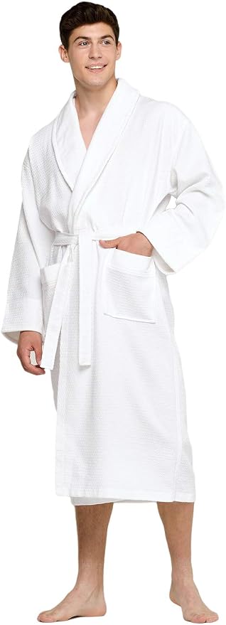 Turquaz 100% Turkish Cotton White Waffle Kimono Unisex Spa Robe