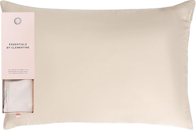 Clementine Sleepwear Essentials Organic Queen Size Pillowcase Champagne Sunset | Two-Tone Bamboo and Silver Ion Silk for Acne-Prone Skin, Anti-Aging, and Hydrated Hair and Skin