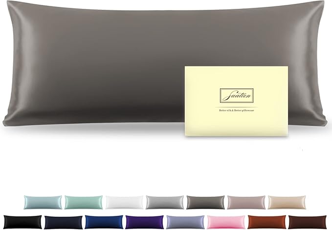 Silk Body Pillowcase Mulberry Silk Pillowcase Body Pillow Cases with Zipper Soft Breathable Smooth Cooling 20x54 inches Body Pillow Pillowcase for Sleep (Gray,20"X 54",1Pcs)