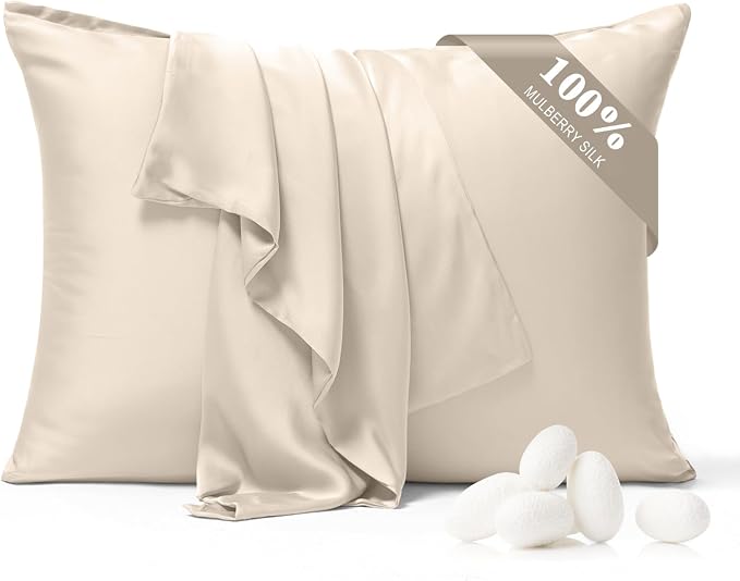 100% Pure Silk Pillowcase 2 Pack for Hair and Skin, Both Sides 23 Momme Grade 6A+ Mulberry Silk Pillowcases with Hidden Zipper, Soft&Smooth Cooling Pillow Cases (Buff Beige, King 20x36)