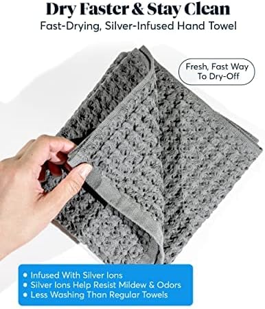 SUTERA - Silverthread Waffle Towel California - Grown Pima Cotton, Quick Drying, Ultra Soft, Lightweight and Absorbent - Waffle Weave Design - Luxury Towel (Hand, Grey) 16"x30"