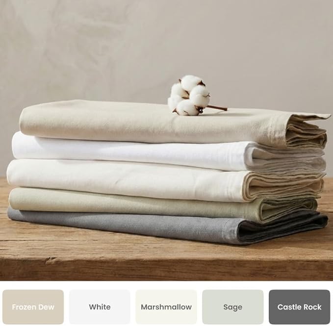 BIOWEAVES 100% Organic Washed Cotton Percale Weave Sheets Twin, GOTS Certified Sheets for Twin Size Bed, 17” Deep Pocket – 3 Piece Set, White
