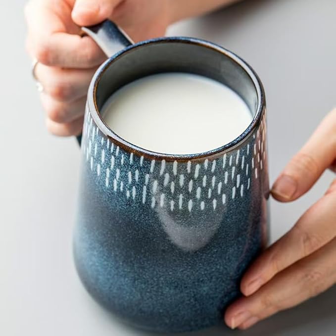 24 OZ, Large Ceramics Coffee Mugs with Handle, Extra Large Tea and Coffee Cup for Office and Home，Microwave and Dishwasher Safe,For Gift and Present （Starry Blue）