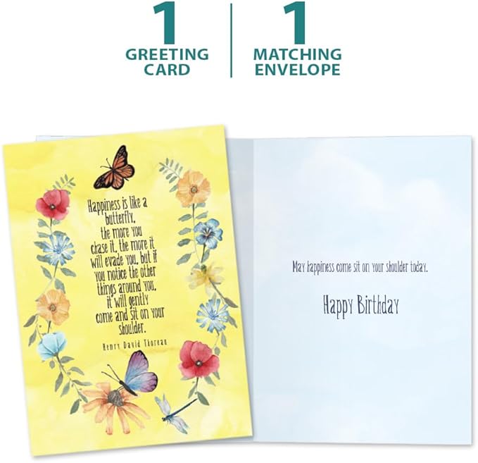 Tree-Free Greetings - Birthday Cards - Artful Designs - 1 Card + Matching Envelope - Made in USA - 100% Recycled Paper - 5"x7" - Happy Butterflies (GO65471)