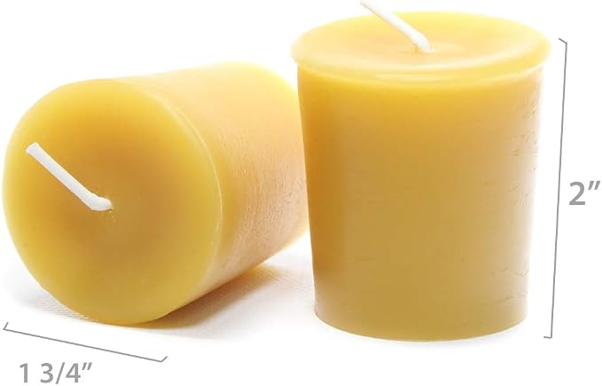 Bluecorn Beeswax Votive Candles, 100% Pure Natural Bees Wax, Yellow Votives, Clean Burning & Long Lasting (12+ Hours), Fragrance Free, Home Decor & Wedding Decorations, American Made, 4 Pack