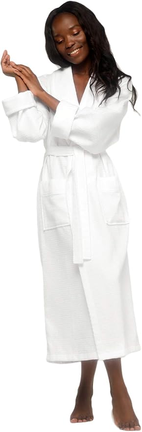 Turquaz 100% Turkish Cotton White Waffle Kimono Unisex Spa Robe