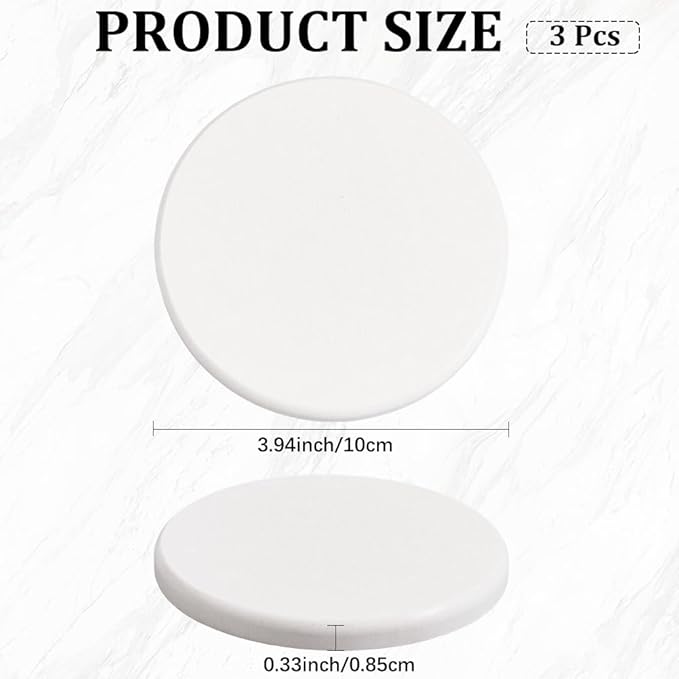 CREATCABIN 3Pcs Water Absorbent Diatomite Coasters Round Diatomaceous Earth Tray 3.9" White Quick Dry Stone Soap Dish Holder Toothbrush Bath Stone Mat for Kitchen Counter Cups Drinks Bottles Plants