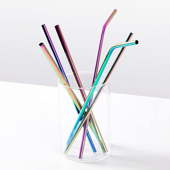 AOTWAN 20-Pack Reusable Stainless Steel Metal Straws Colourful, 9 Straight + 9 Bent 8.5'' Metal Straws for 20 oz Tumblers Dishwasher Safe with 2 Cleaning Brushes
