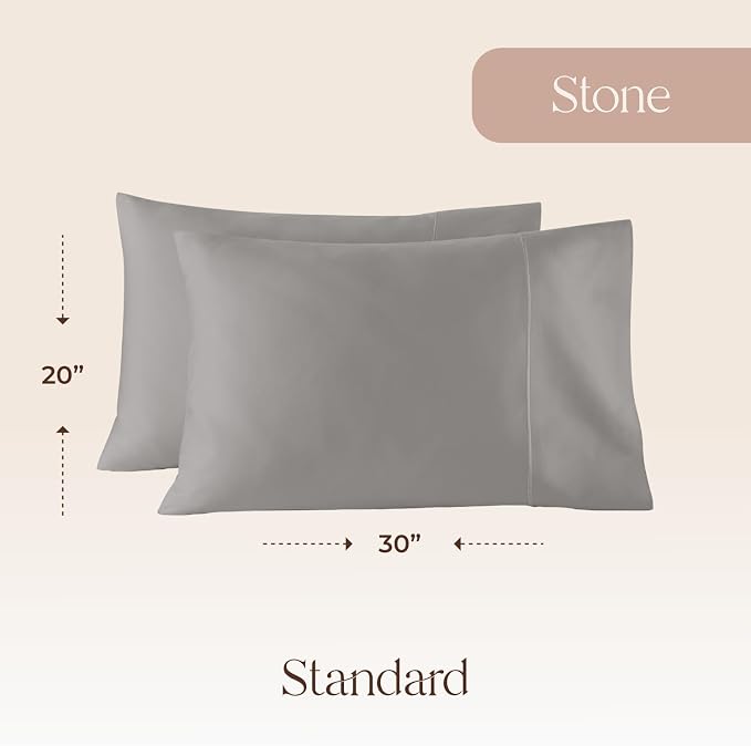 100% Organic Cotton Pillow Cases Standard Size Set of 2-100% Cotton Pillowcases GOTS Certified 300 Thread Count - Naturally Cooling Comfortable Breathable & Soft Pillow Cases (Stone, Standard)