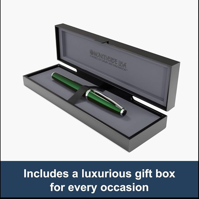 Monteverde USA Aldo Domani Green Fountain Pen - Stub Nib - Hand-Crafted Resin Pen with JoWo Nib - Perfect for Calligraphy and Creative Writing