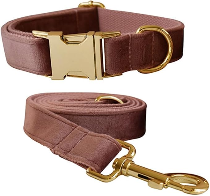 Velvet Dog Collar and Leash Set with Quick Release Metal Buckle | Bright & Stylish Leash and Collar Set, Soft Heavy Duty Pet Collars Adjustable for Samll Medium Large Dogs or Cats