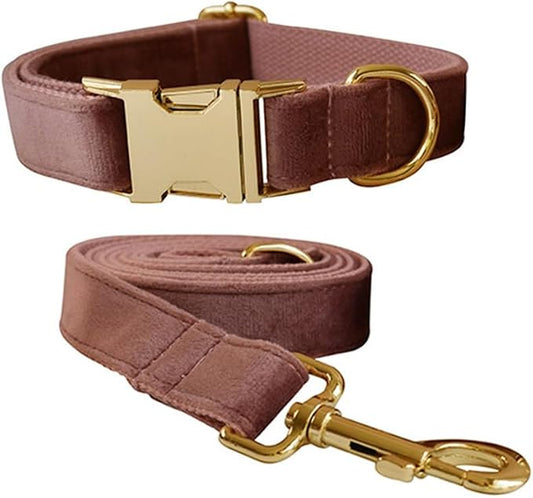 Velvet Dog Collar and Leash Set with Quick Release Metal Buckle | Bright & Stylish Leash and Collar Set, Soft Heavy Duty Pet Collars Adjustable for Samll Medium Large Dogs or Cats