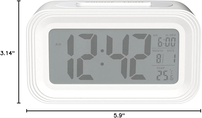 Digital Alarm Clock with Indoor Temperature, Large LED Display, 12/24H, Snooze Mode, Battery Operated Bedside Clock for Bedroom, Heavy Sleepers & Kids