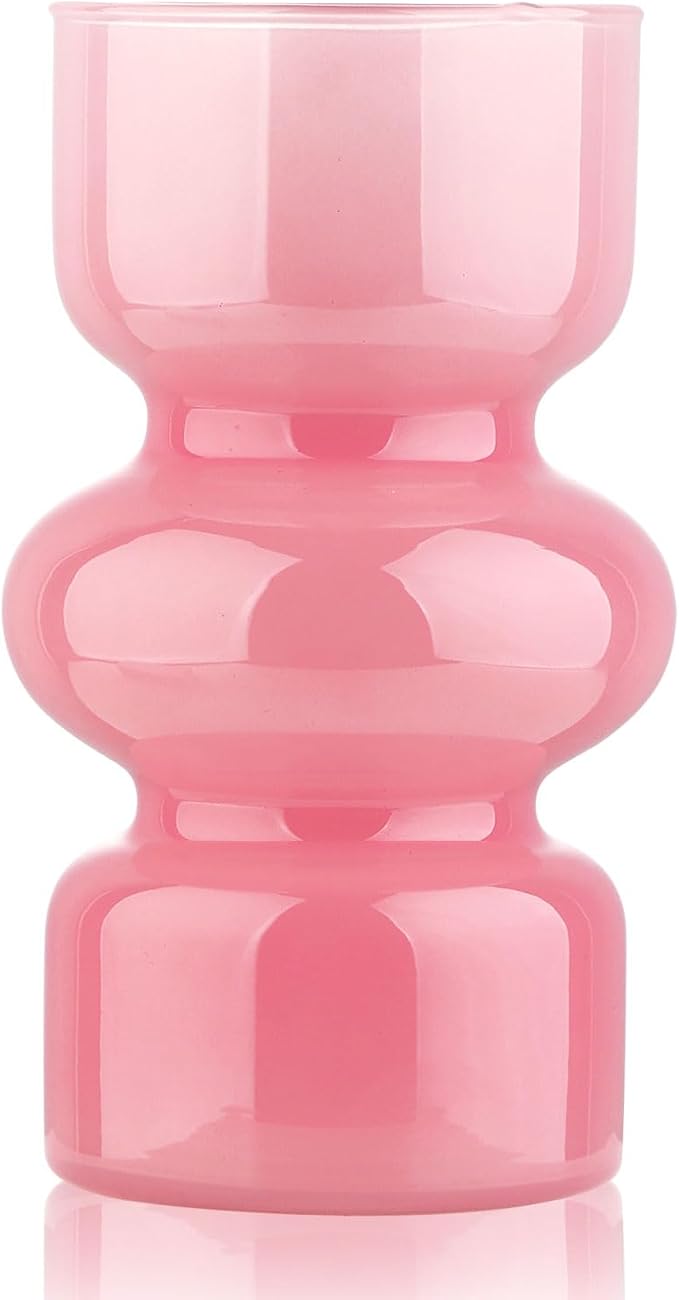 VanEnjoy Pink Glass Hydroponic Vase, Colored Glass vase Flower, Three-Layer 7 inch Cylinder vase for Home Décor, Modern Glass Vase for Home, Office, Wedding
