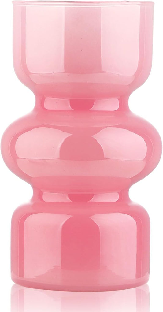 VanEnjoy Pink Glass Hydroponic Vase, Colored Glass vase Flower, Three-Layer 7 inch Cylinder vase for Home Décor, Modern Glass Vase for Home, Office, Wedding