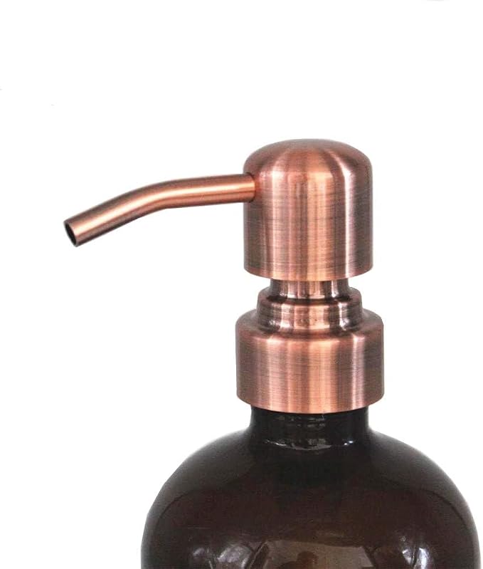 2 Pack Thick Amber Glass Pint Jar Soap Dispenser with Copper Stainless Steel Pump, 16ounce Boston Round Bottles Dispenser with Rustproof Pump for Essential Oil, Lotion Soap | Copper Stainless Steel Pumps