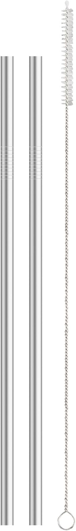 HIC Kitchen Reusable Tumbler Drinking Straws, 18/8 Stainless Steel, Set of 2 Straws with Cleaning Brush