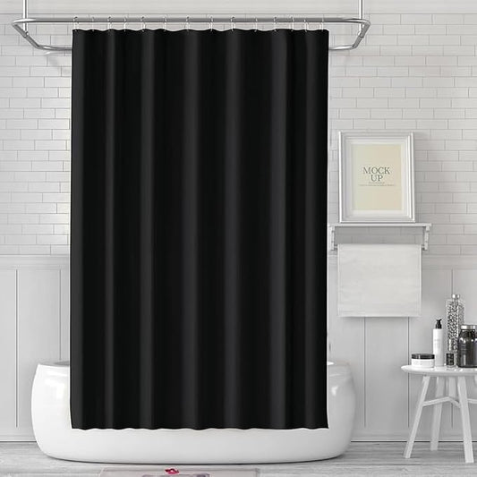 timecity Black Shower Curtain Liner Plastic Bath Curtain with 3 Magnets Thickened Water Proof Quick Drying Shower Curtain Set with 12 White Hooks Shower Liner for Bathroom Shower,71x71inch