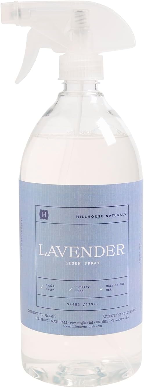Hillhouse Naturals - Linen Spray - Aromatherapy Spray for Relaxation & Sleep - Refresh Bedding, Curtains & More - With Lavender Absolute & Eucalyptus Oils - Made in the USA - Lavender Scent - 1 L