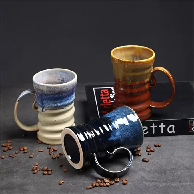 17oz Large Unique Cool Tall Handmade Ceramic Coffee Mug with Comfortable Big handle, Big Pottery Tea Mug, Artisanal Stoneware Coffee cup, Rustic Lead-free Tea Cups, Microwave safe,Black and Blue