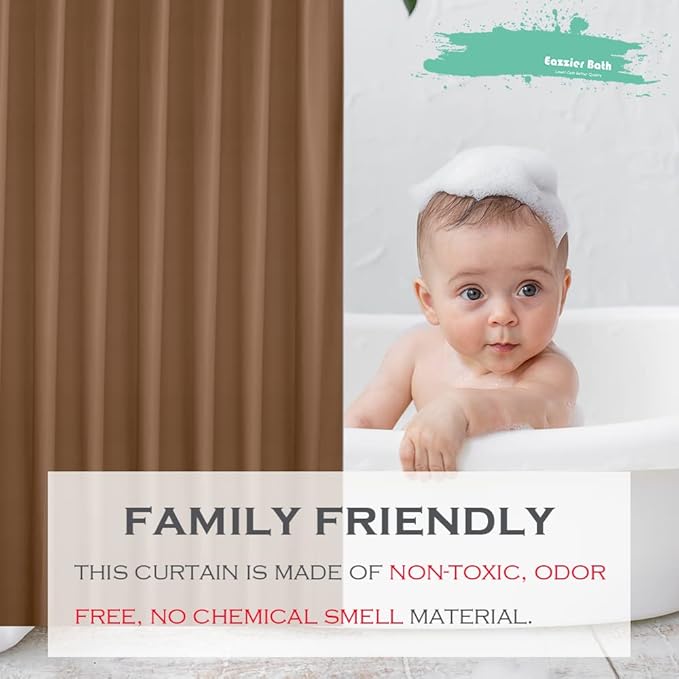 Khaki Plastic Shower Curtain Or Liner, 72x72 Inch Lightweight Sand Plastic Bathroom Shower Showroom Inner Curtain with Rustproof Metal Grommet Holes and Weighted Magnets